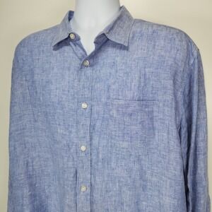 Untuckit Mens XL Shirt Blue 100% Linen Button Up Wrinkle Resistant Vin Santo
